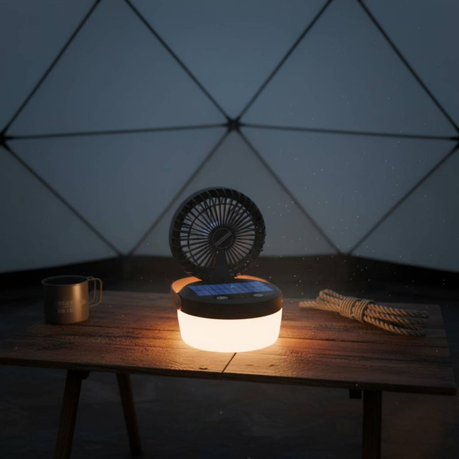 Solar Lantern Hanging - Linterna de Camping Solar con Ventilador,