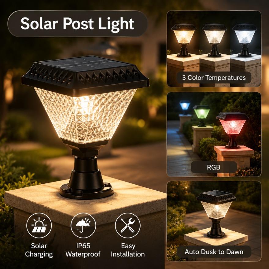 Outdoor Lighting Dusk To Dawn - Lámpara Solar LED para Poste Exterior,