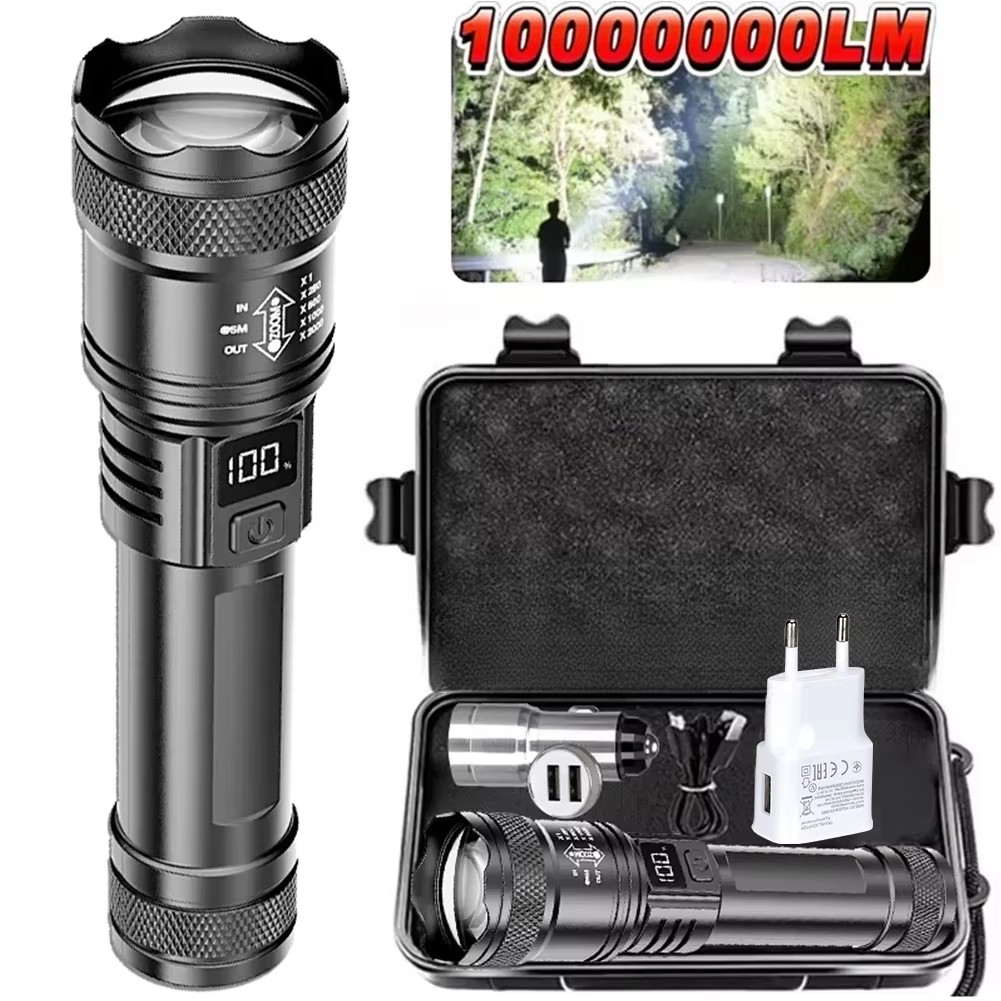 Outdoor Lighting Nearby - Linterna LED Recargable con Zoom, Pantalla